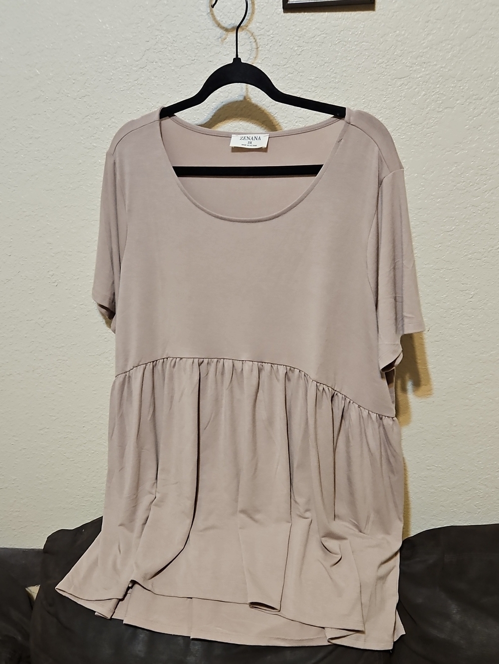 Zenana Outfitters Mauve Taupe Short Sleeve Peplum Tunic